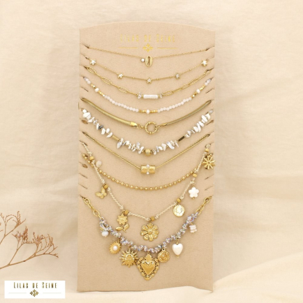 Ensemble 10 colliers acier breloques nuance blanche 0125183 blanc