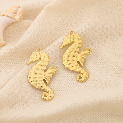 2 Charms breloques marin hippocampe acier inoxydable 0625120 doré