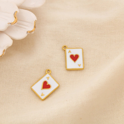 2 Breloques pendentif carte As de Cœur acier inox 0625132 rouge