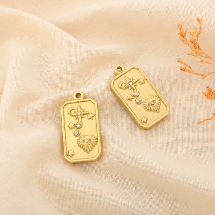 2 Pendentifs acier strass charm œil étoile lune cœur 0625125 doré