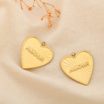 2 Pendentifs acier charm cœur AMOUR rayonnant 0625126 doré