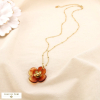 Collier acier inoxydable fleur résine marbrée 0125188 marron