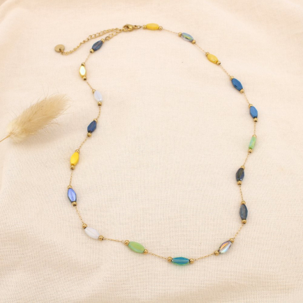 Collier acier inoxydable cristal facetté multicolore 0125185 multi