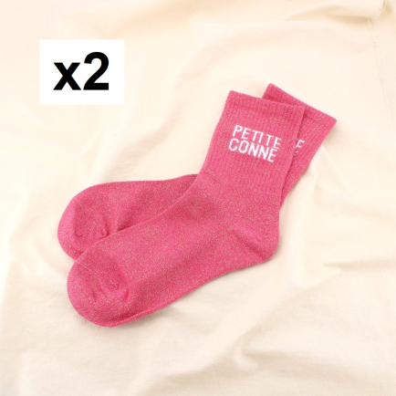 2 paires chaussettes à paillettes "PETITE CONNE" 0625087 fushia