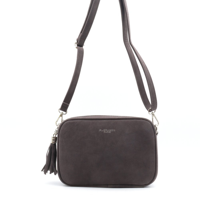 Sac à bandoulière Flora&Co simili-cuir façon daim pompon 0925505 gris foncé