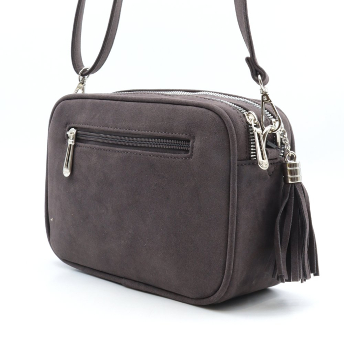 Sac à bandoulière Flora&Co simili-cuir façon daim pompon 0925505 gris foncé