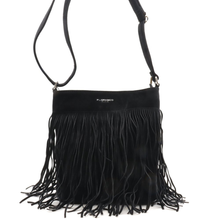 Sac à bandoulière Flora&Co simili-cuir façon daim franges 0925507 noir