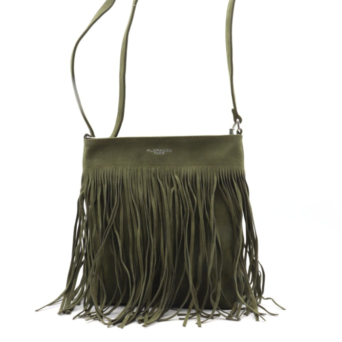Sac à bandoulière Flora&Co simili-cuir façon daim franges 0925507 vert kaki