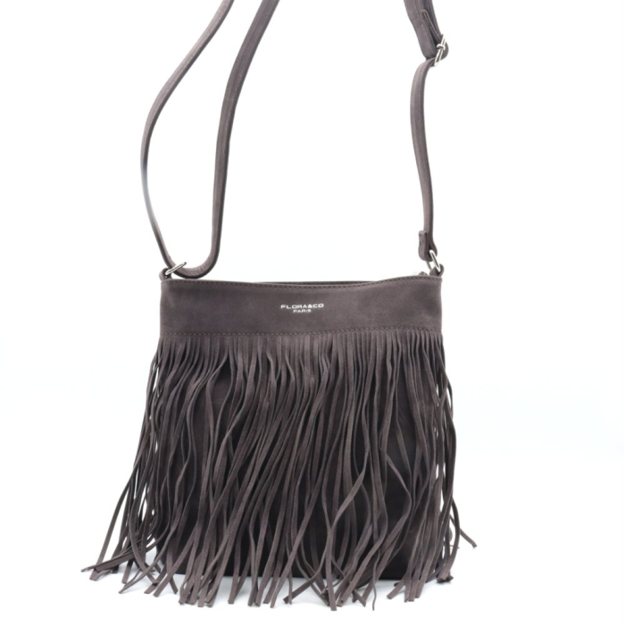 Sac à bandoulière Flora&Co simili-cuir façon daim franges 0925507 gris foncé