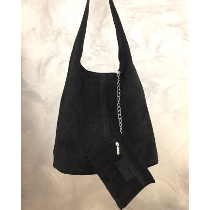 Cabas cuir véritable façon daim pochette 0925512 noir