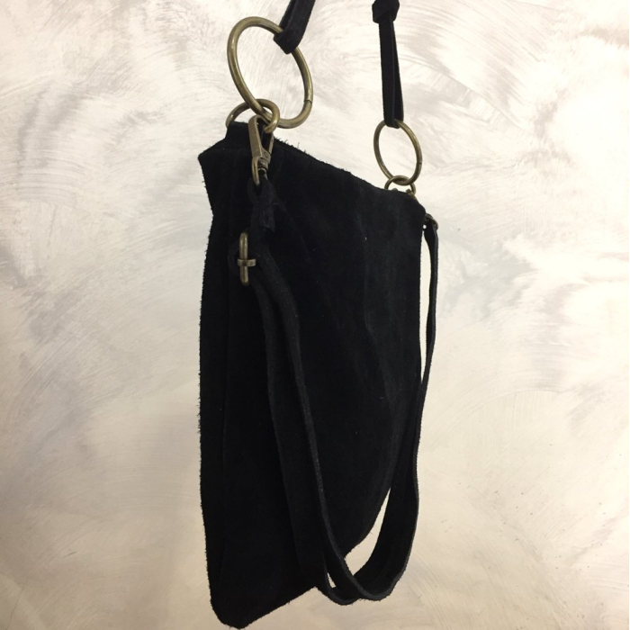 Sac porté épaule cuir véritable façon daim anse bandoulière 0925513 noir