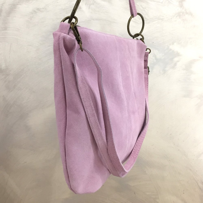 Sac porté épaule cuir véritable façon daim anse bandoulière 0925513 rose