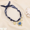 Collier choker acier coton cœur trèfle médaille 0125507 bleu foncé