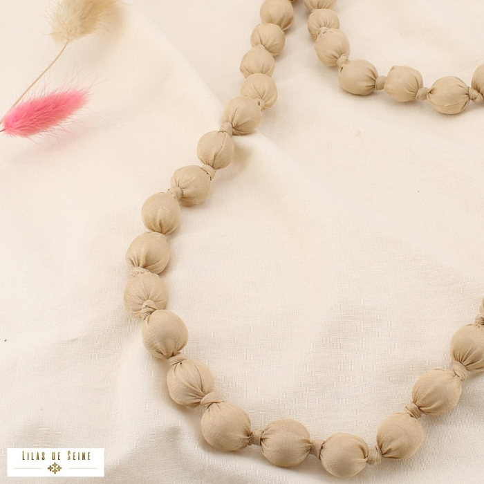 Collier extra-longue boule acrylique polyester 0125539 naturel/beige