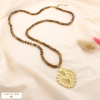 Collier long cœur œil acier acrylique effet pierre 0125529 taupe