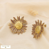 Boucles d'oreilles acier méga fleur émail marbré 0325196 marron