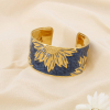 Bracelet manchette floral acier inoxydable émail 0225527 bleu