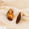 Boucles d’oreilles acier résine marbré contemporain 0325531 marron