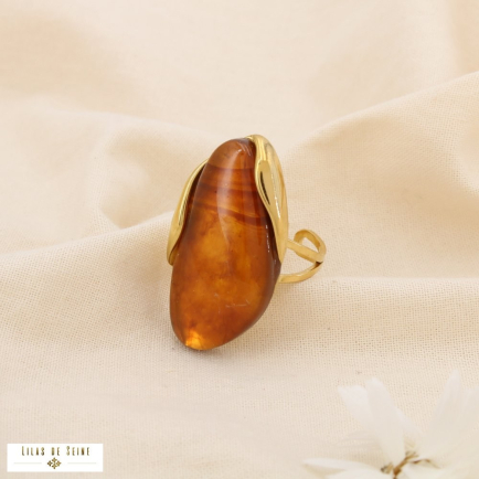 Bague ajustable acier résine marbré effet pierre 0425514 marron