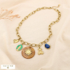 Collier acier charms soleil cœur médaillon nounours 0125509 multi