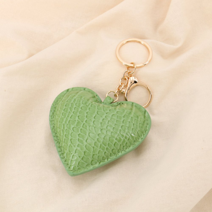 Bijou de sac porte-clés cœur effet cuir croco 0825020 vert