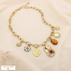 Collier breloques acier inoxydable émail résine 0125518 marron