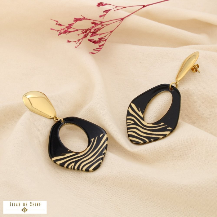 Boucles d’oreilles pendantes acier pendentif zèbre 0325506 doré