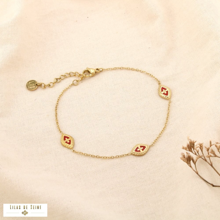 Bracelet acier inoxydable oeil baroque émail 0225511 rouge