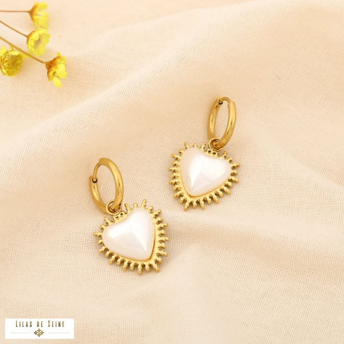 Boucles d’oreilles cœur baroque acier inox acrylique 0325521 blanc