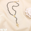 Collier acier croix Vierge Marie acrylique/cristal 0125525 noir