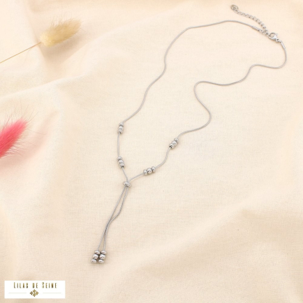 Collier forme Y acier inoxydable billes 0125520 argenté