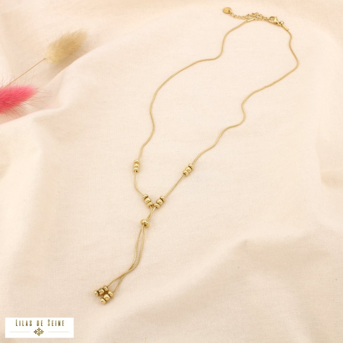 Collier forme Y acier inoxydable billes 0125520 doré