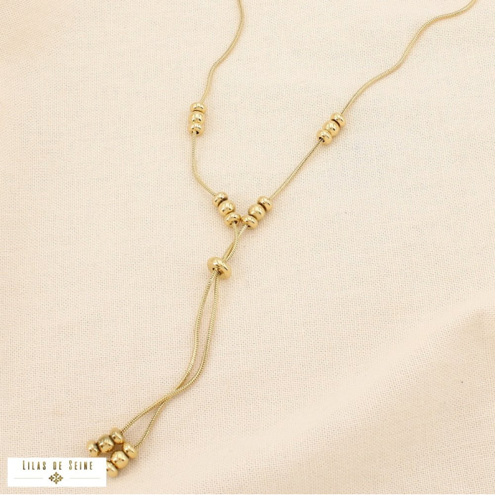 Collier forme Y acier inoxydable billes 0125520 doré