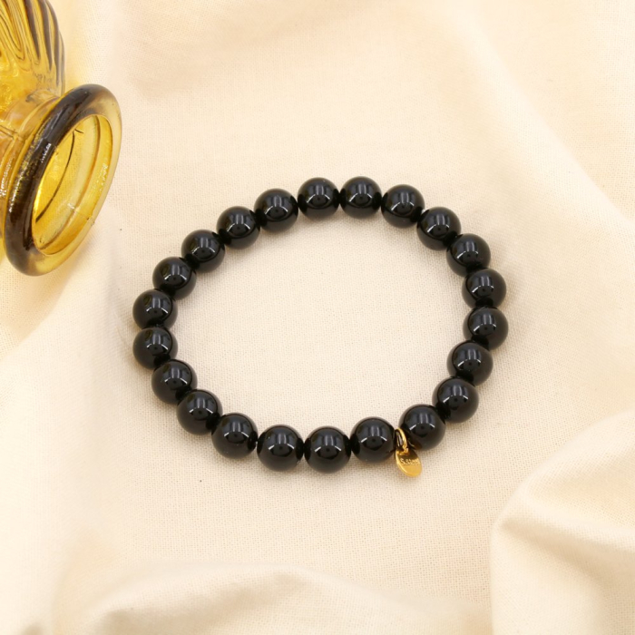 Bracelet élastique bille pierre 8mm acier inoxydable 0225555 noir