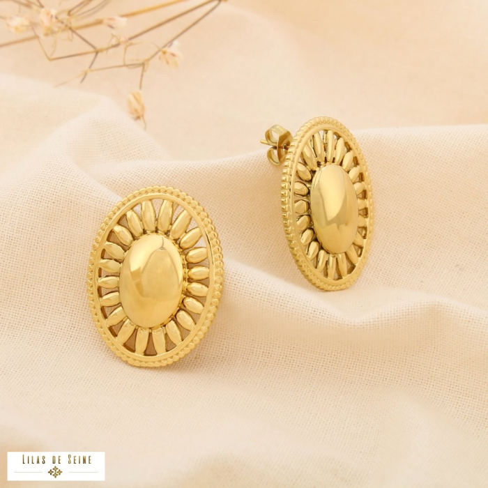 Boucles d'oreilles acier inoxydable ovale ajouré 0325507 doré