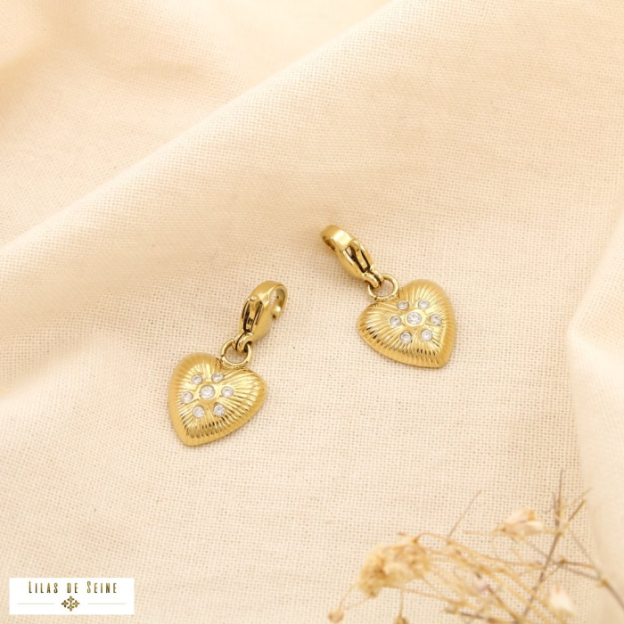 Breloque charm coeur acier Inoxydable strass 0625501 doré