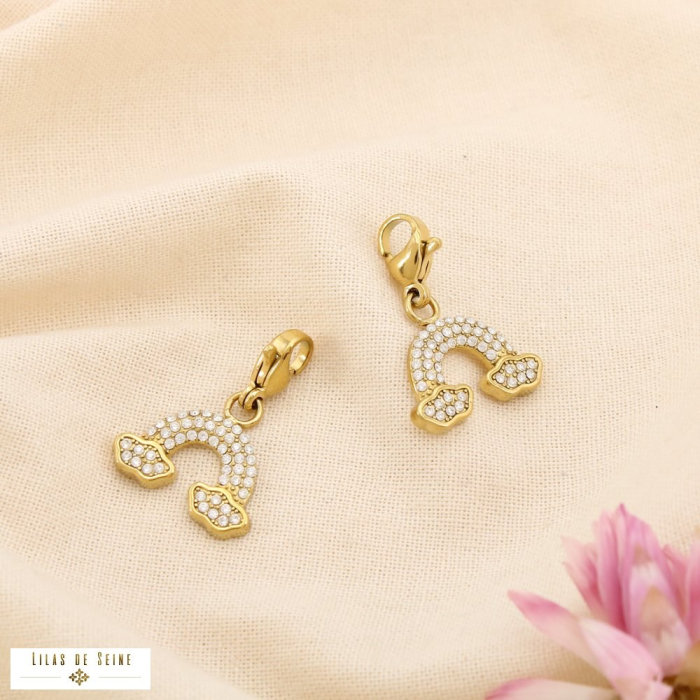 Breloque charm nuage arc-en-ciel acier strass 0625503 doré