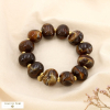 Bracelet élastique acier grosse boule résine marbré 0225518 marron