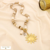Collier acier résine tube marbré pendentif soleil 0125531 naturel/beige