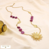 Collier acier inoxydable acrylique marbré marguerite 0125535 violet