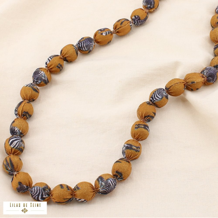 Collier sautoir acier inox polyester imprimé zèbre 0125544 cognac