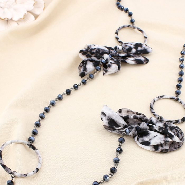 Collier sautoir léopard métal cristal polyester 0125573 noir