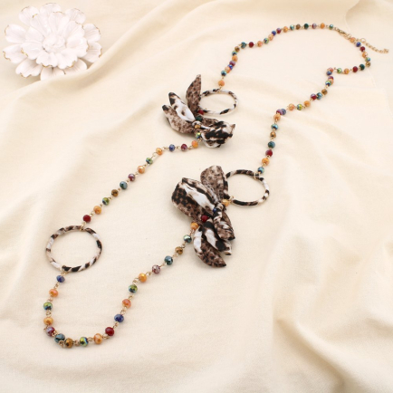 Collier sautoir léopard métal cristal polyester 0125573 multi