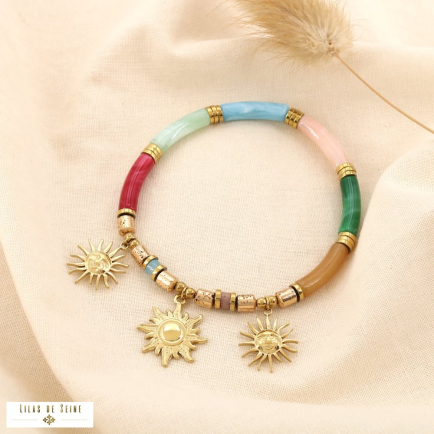 Bracelet élastique acier acrylique breloque soleil 0225537 multi