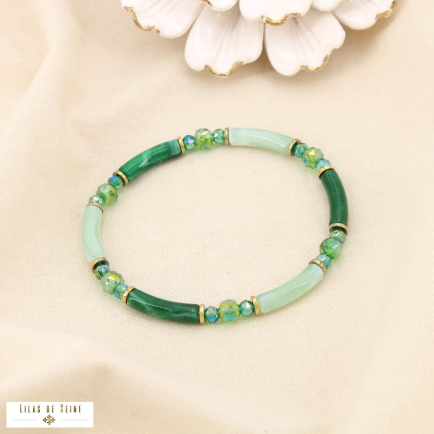 Bracelet élastique acier acrylique marbré cristal 0225538 vert