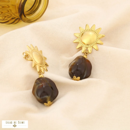 Boucles d’oreilles acier inox résine marbré soleil 0325530 taupe