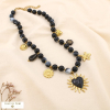 Collier bohème acier émail acrylique breloque 0125533 noir