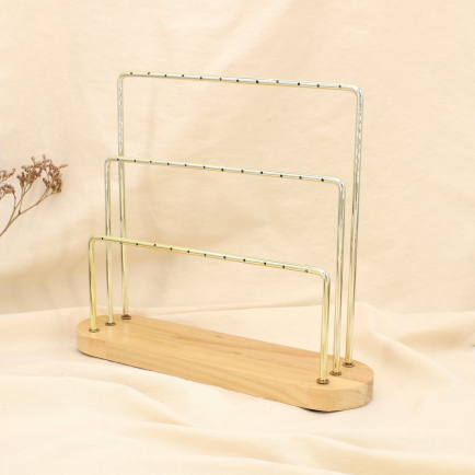 Présentoir boucles d’oreilles 3 niveaux bois métal 0625531 doré