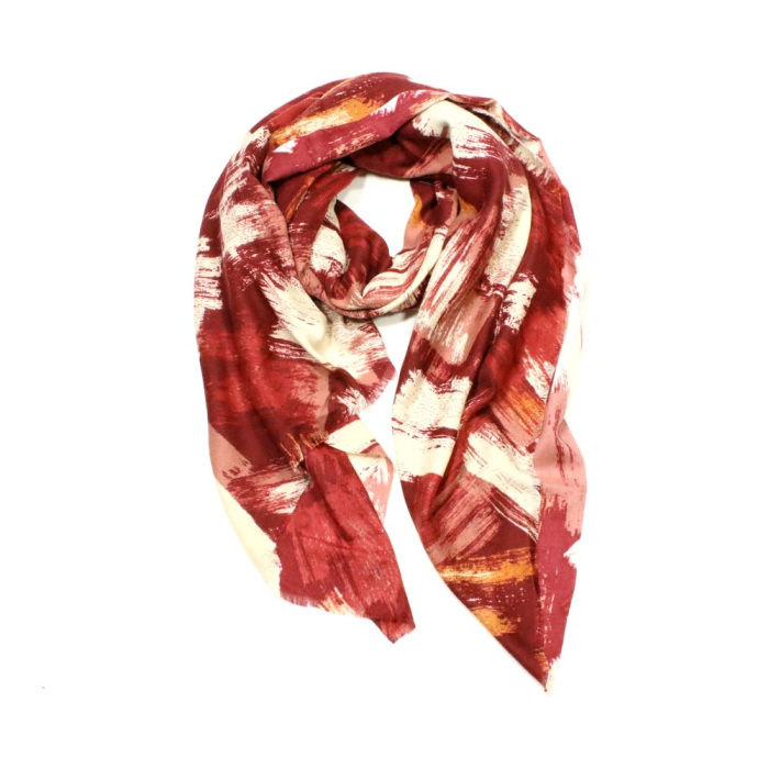 Foulard imprimé contemporain viscose laine 0725503 rouge bordeaux