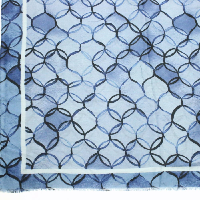 Foulard imprimé cercles entrelacés viscose coton 0725505 bleu